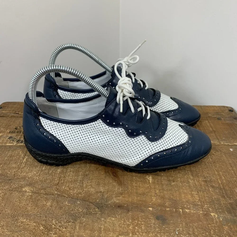 Walter Genuin Womens Jamie Blue & White Golf Shoes